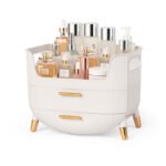 MASSY Egg Shape(Oval) Makeup Storage Box, Countertop Portable Vanity Cosmetics Organizer Preppy Style - Image 2