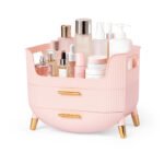 MASSY Egg Shape(Oval) Makeup Storage Box, Countertop Portable Vanity Cosmetics Organizer Preppy Style - Image 9