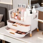 MASSY Egg Shape(Oval) Makeup Storage Box, Countertop Portable Vanity Cosmetics Organizer Preppy Style - Image 7