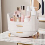 MASSY Egg Shape(Oval) Makeup Storage Box, Countertop Portable Vanity Cosmetics Organizer Preppy Style - Image 6