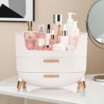 MASSY Egg Shape(Oval) Makeup Storage Box, Countertop Portable Vanity Cosmetics Organizer Preppy Style - Image 5