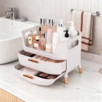 MASSY Egg Shape(Oval) Makeup Storage Box, Countertop Portable Vanity Cosmetics Organizer Preppy Style - Image 4