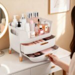 MASSY Egg Shape(Oval) Makeup Storage Box, Countertop Portable Vanity Cosmetics Organizer Preppy Style - Image 3