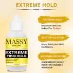 MASSY Waterproof Lace Wig Adhesive - Extreme Firm Hold, Quick-Dry, No Residue, 2.29fl.oz, Invisible Bonding for Secure & Natural Look, Unisex for All Hair Types, Hairpiece Adhesive | Easy Application | Light Beige Formula - Image 5