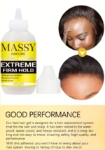 MASSY Waterproof Lace Wig Adhesive - Extreme Firm Hold, Quick-Dry, No Residue, 2.29fl.oz, Invisible Bonding for Secure & Natural Look, Unisex for All Hair Types, Hairpiece Adhesive | Easy Application | Light Beige Formula - Image 9