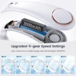 1pc Neck Hanging Fan, Bladeless Neck Fan, 3000mAh Battery Capacity Upgraded Version, Long-Lasting Battery Life, 5 Adjustable Speeds, LED Display, Suitable For Students, Office, Outdoor Travel, Perfect Gift, Essential For Holidays - Image 3